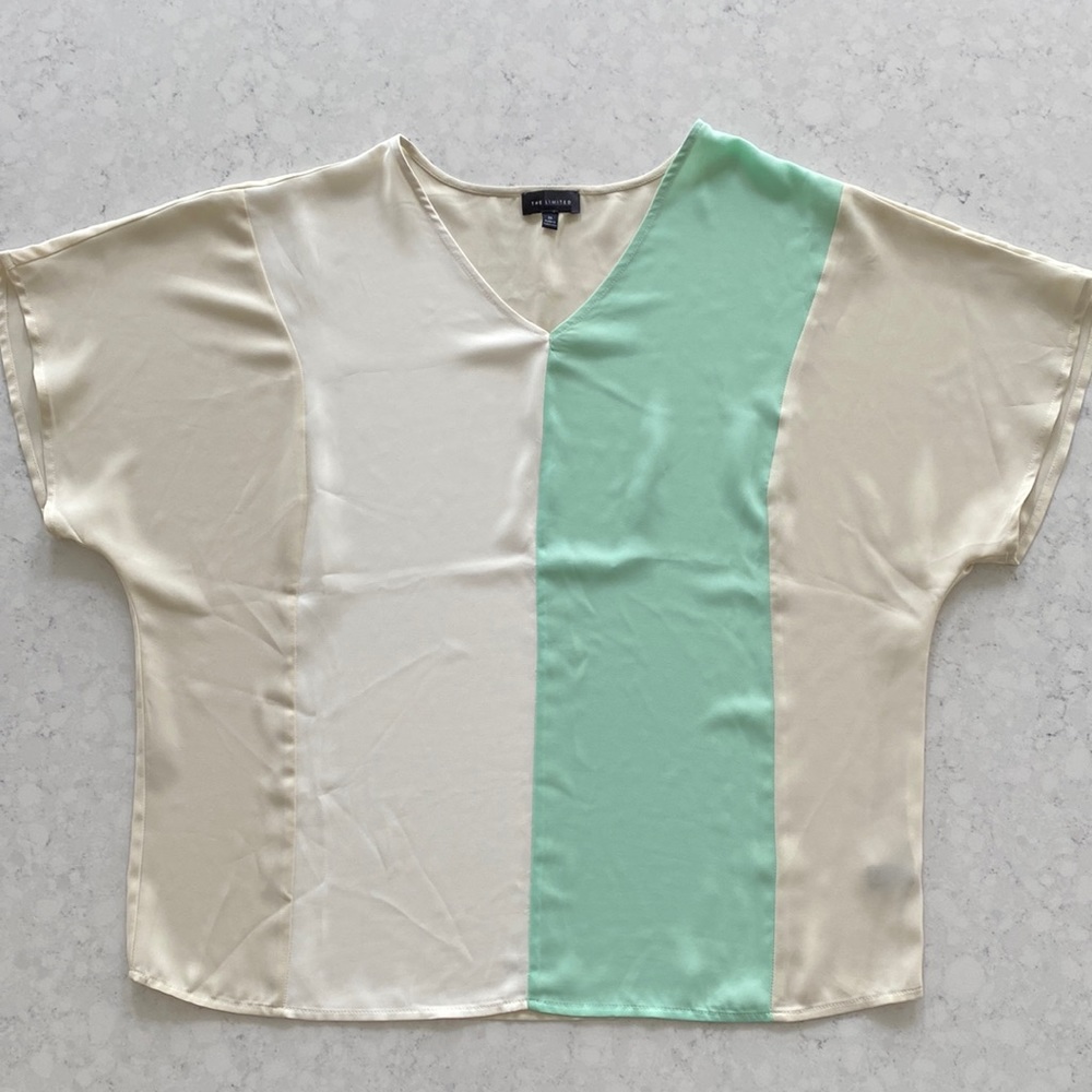 The Limited Short Sleeve Blouse - Size Medium - Tan, Ivory, Mint